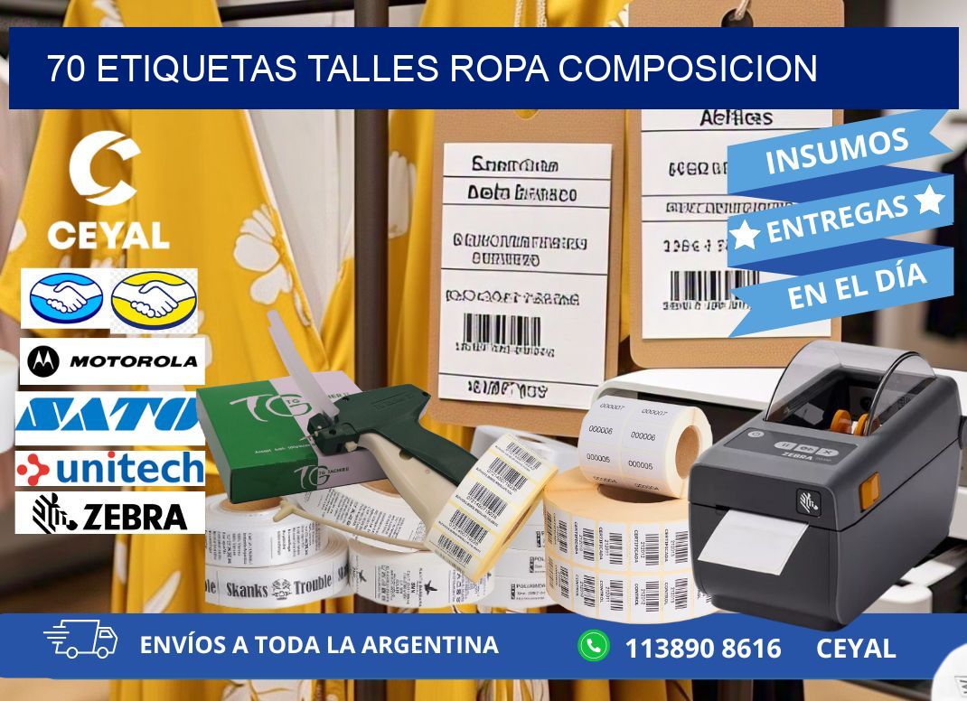 70 ETIQUETAS TALLES ROPA COMPOSICION
