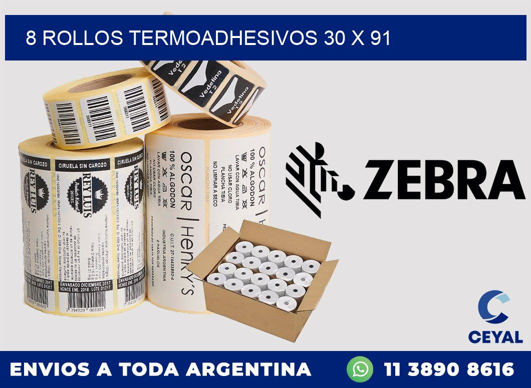 8 ROLLOS TERMOADHESIVOS 30 x 91