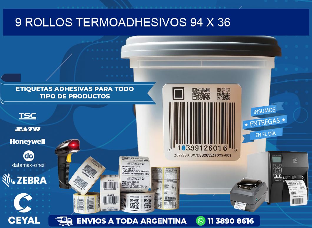 9 ROLLOS TERMOADHESIVOS 94 x 36