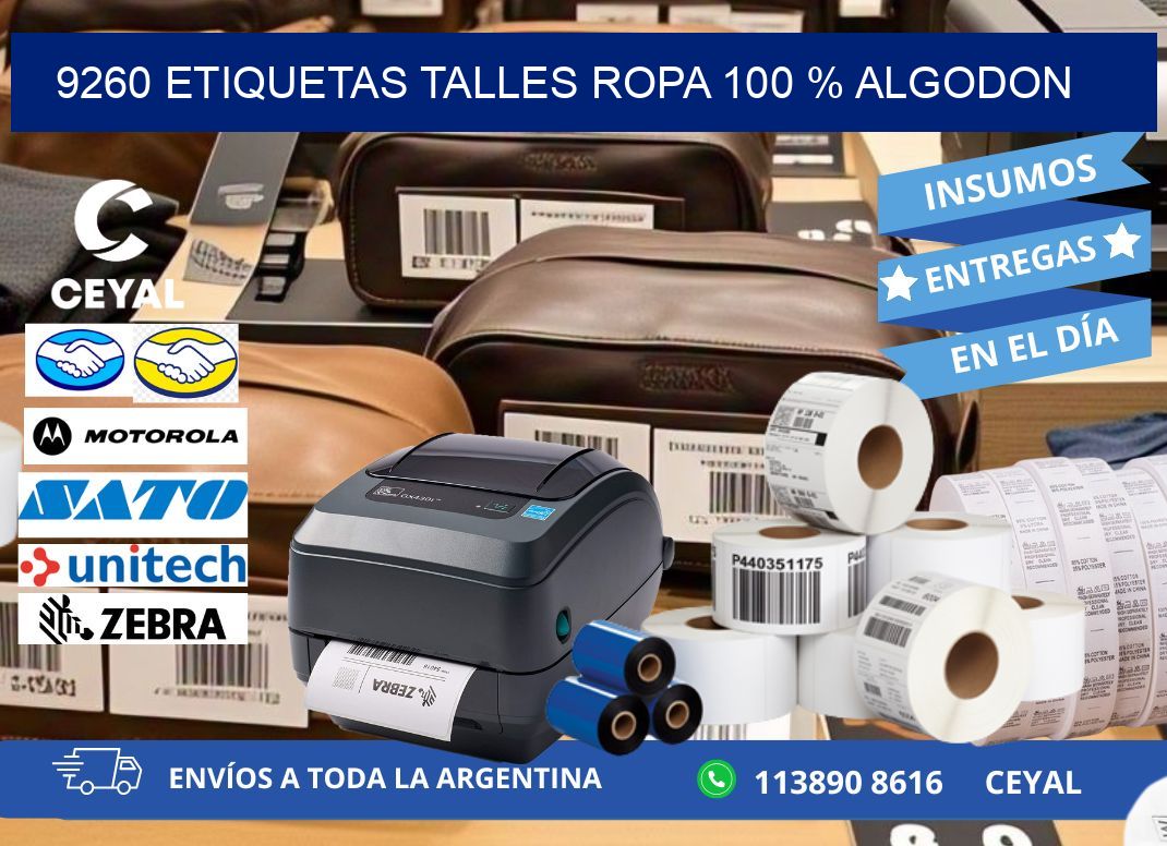 9260 ETIQUETAS TALLES ROPA 100 % ALGODON