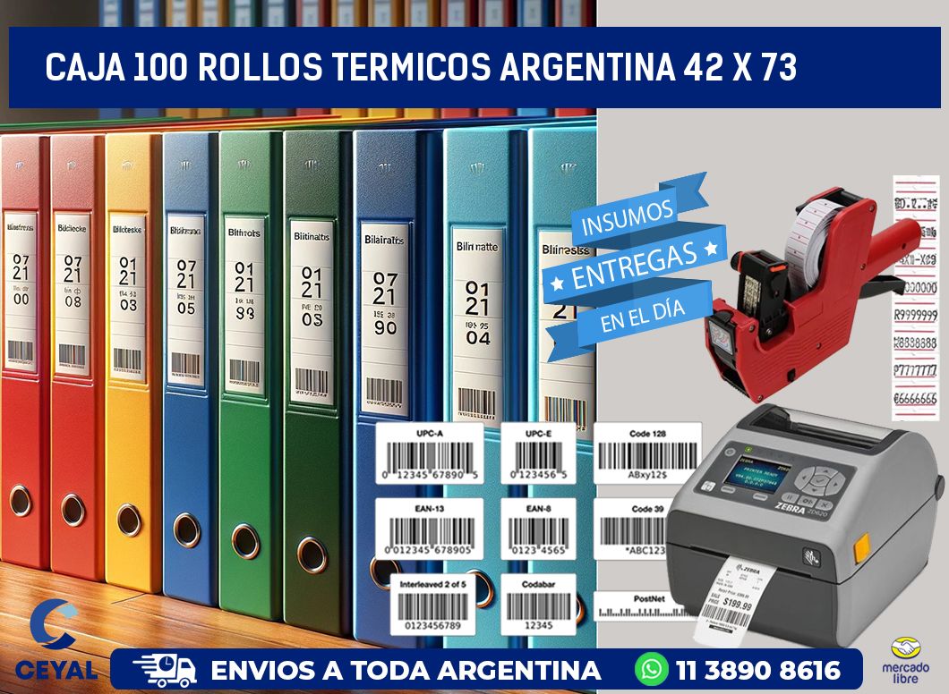 CAJA 100 ROLLOS TERMICOS ARGENTINA 42 x 73
