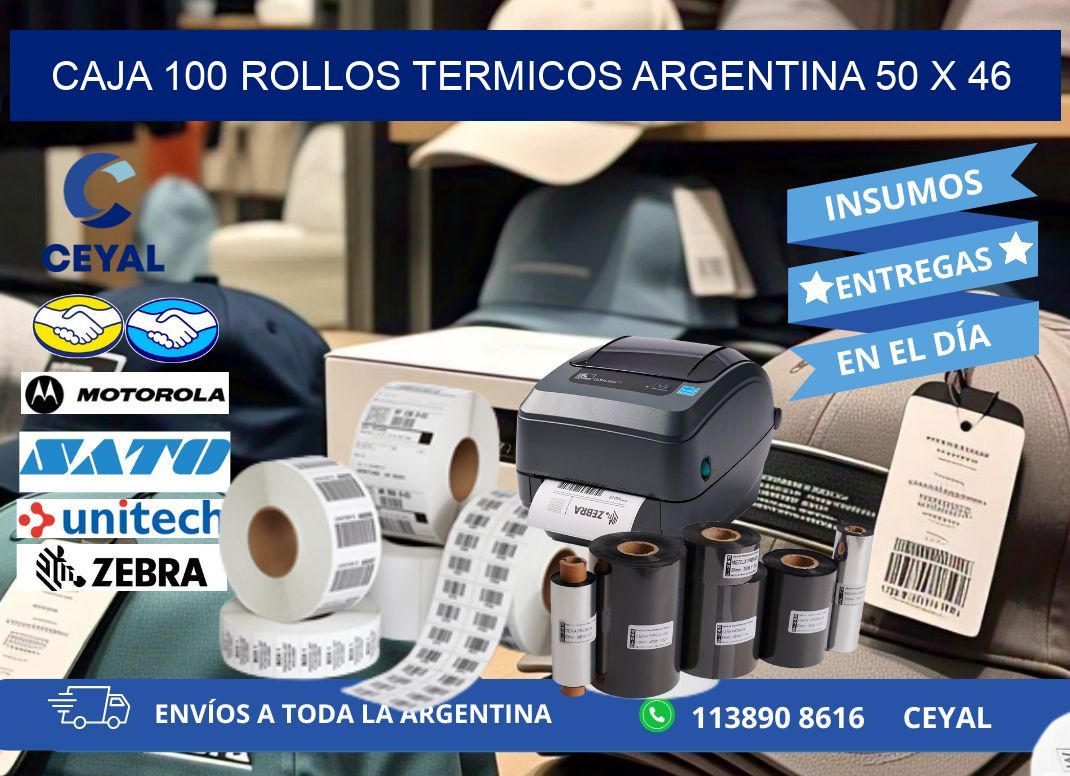 CAJA 100 ROLLOS TERMICOS ARGENTINA 50 x 46