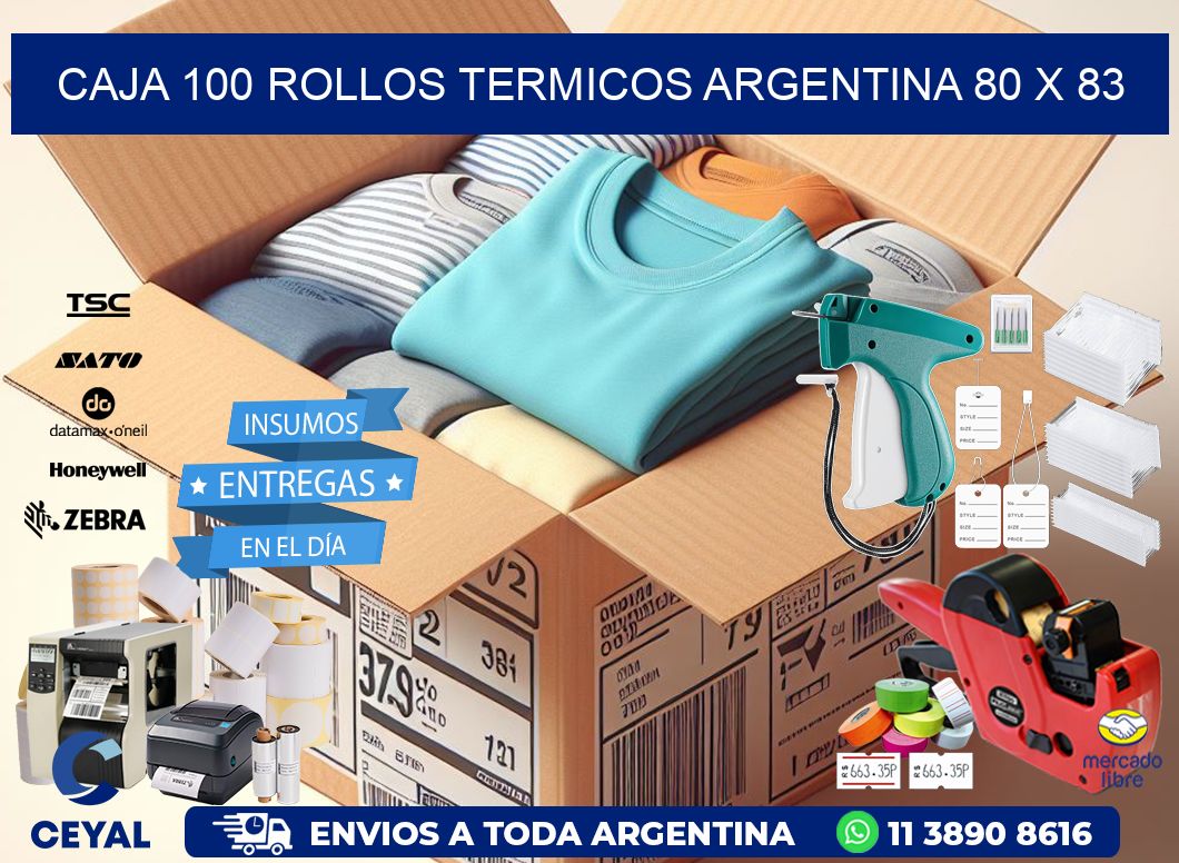 CAJA 100 ROLLOS TERMICOS ARGENTINA 80 x 83