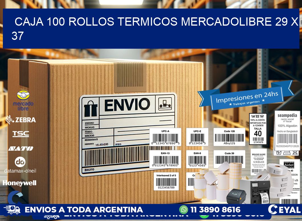 CAJA 100 ROLLOS TERMICOS MERCADOLIBRE 29 x 37