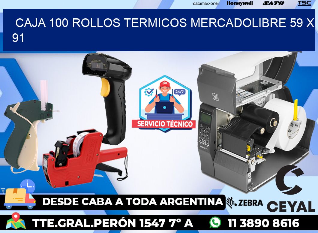 CAJA 100 ROLLOS TERMICOS MERCADOLIBRE 59 x 91