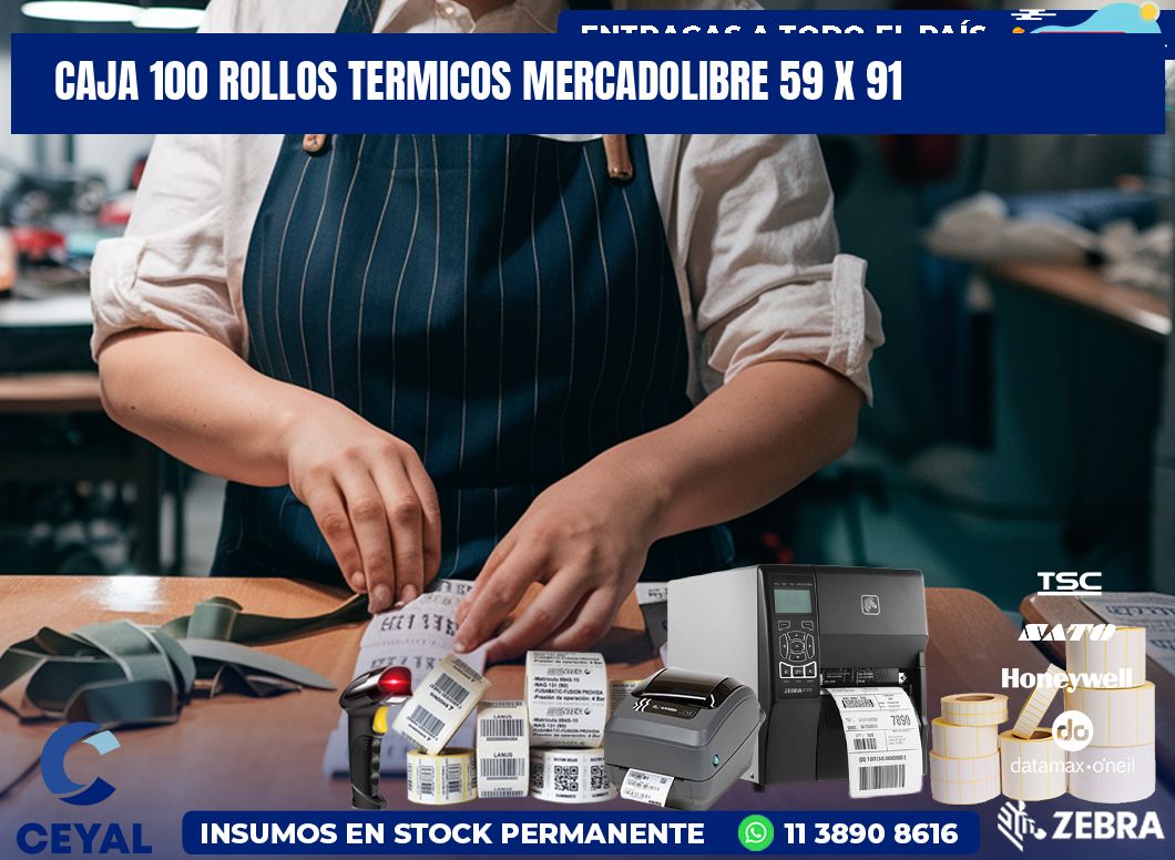 CAJA 100 ROLLOS TERMICOS MERCADOLIBRE 59 x 91