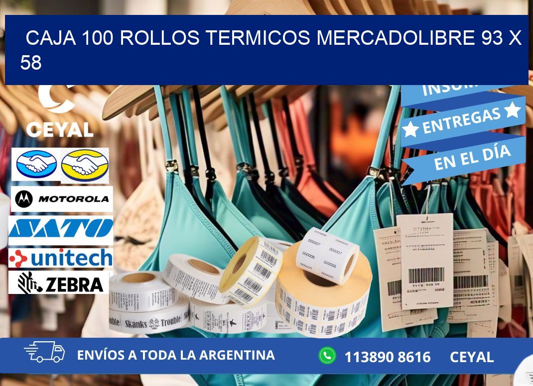 CAJA 100 ROLLOS TERMICOS MERCADOLIBRE 93 x 58