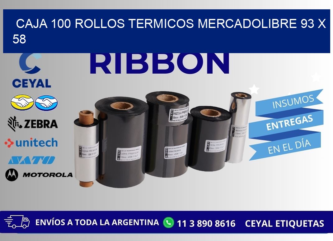CAJA 100 ROLLOS TERMICOS MERCADOLIBRE 93 x 58
