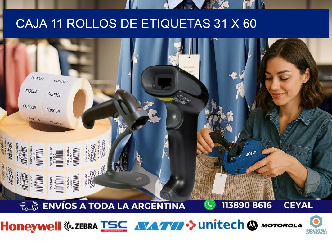 CAJA 11 ROLLOS DE ETIQUETAS 31 x 60