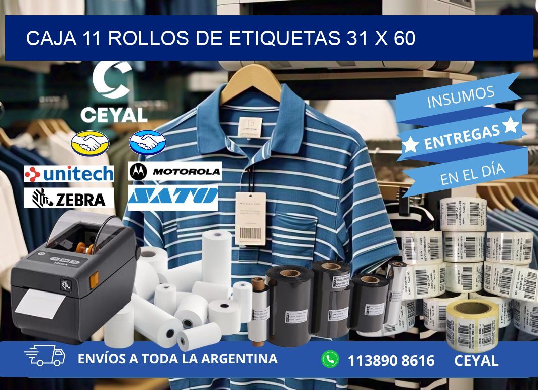 CAJA 11 ROLLOS DE ETIQUETAS 31 x 60