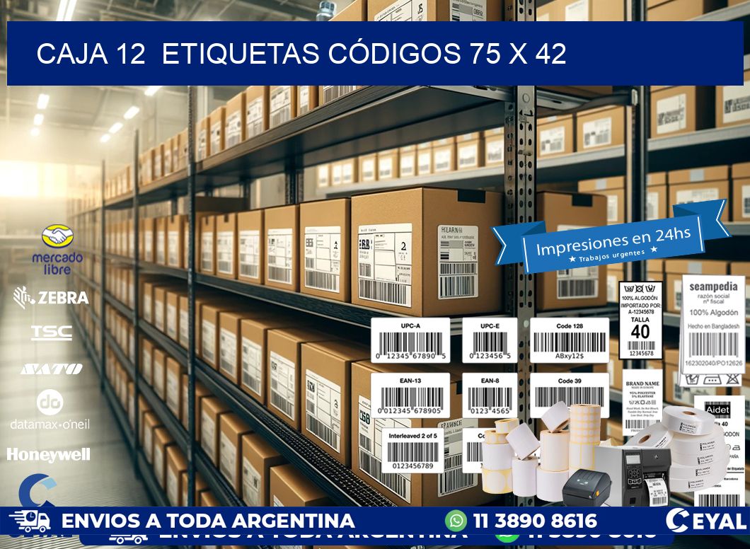 CAJA 12  ETIQUETAS CÓDIGOS 75 x 42