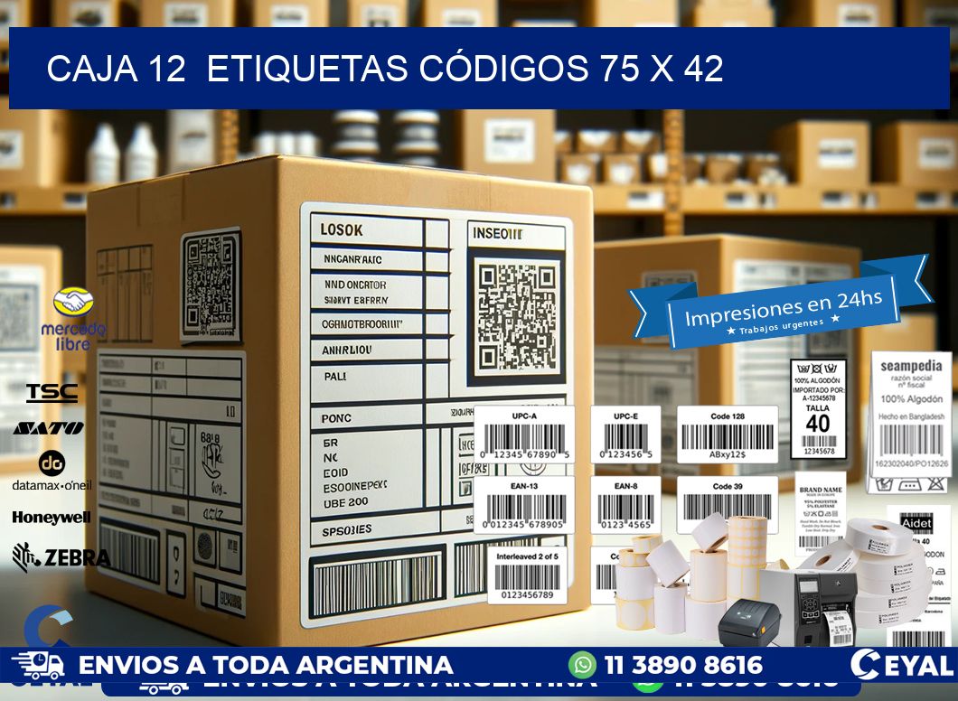 CAJA 12  ETIQUETAS CÓDIGOS 75 x 42