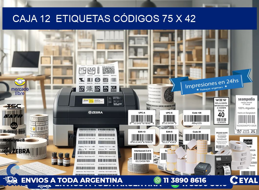 CAJA 12  ETIQUETAS CÓDIGOS 75 x 42