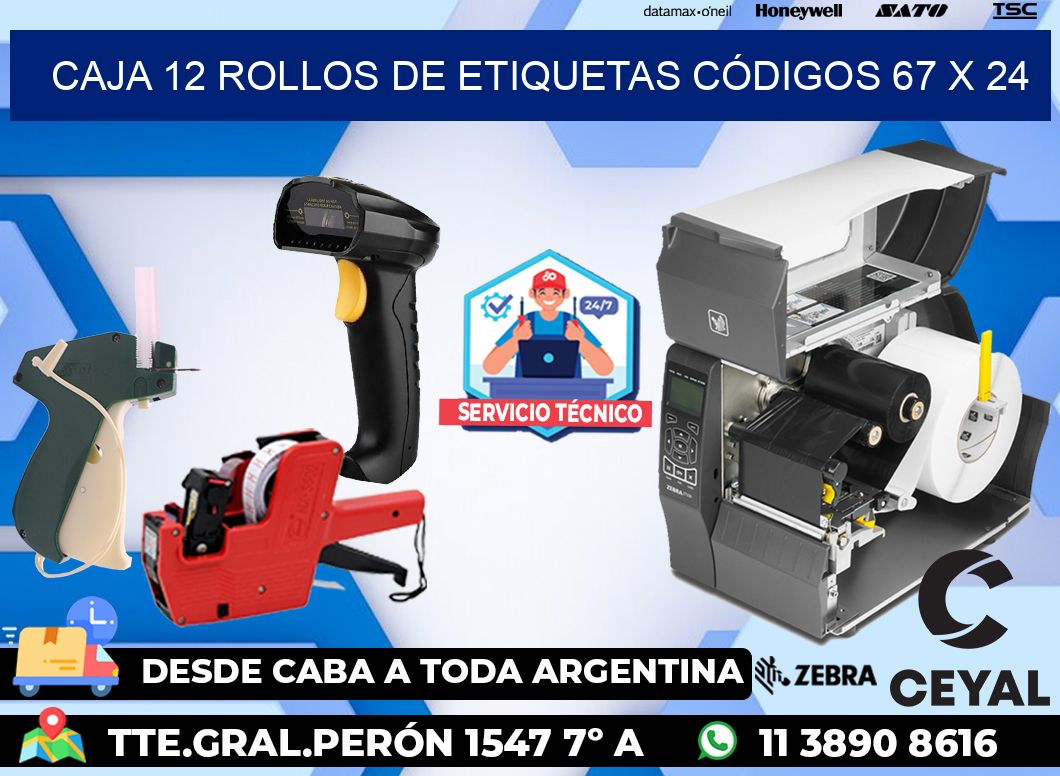 CAJA 12 ROLLOS DE ETIQUETAS CÓDIGOS 67 x 24