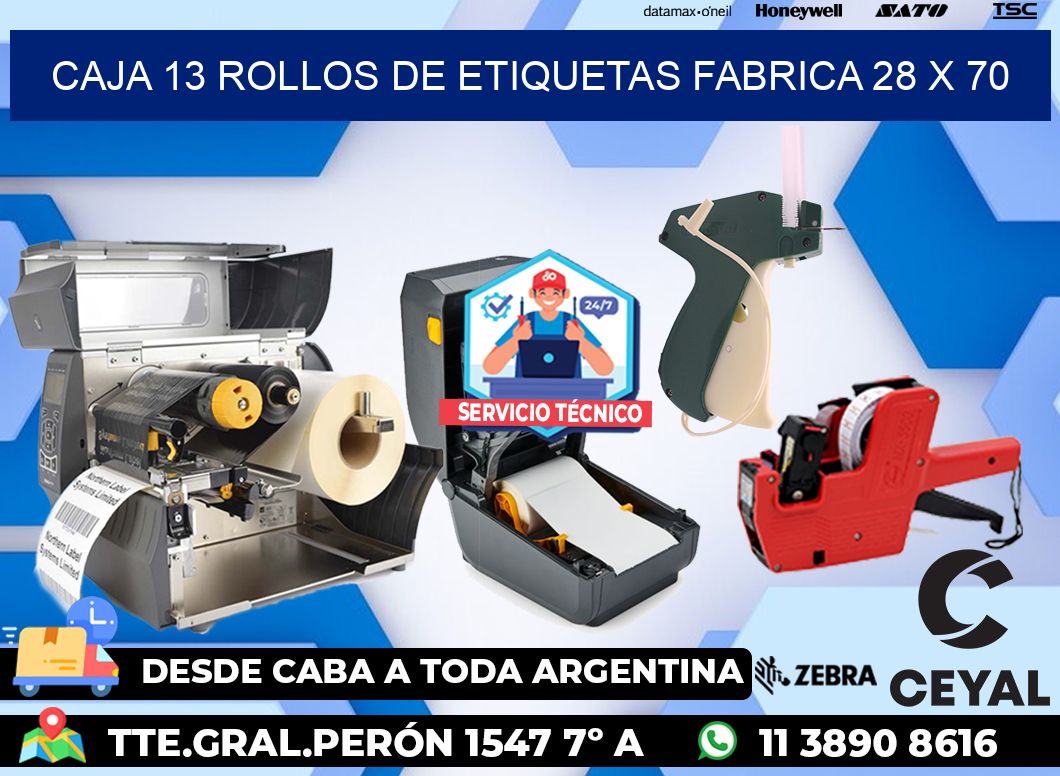 CAJA 13 ROLLOS DE ETIQUETAS FABRICA 28 x 70