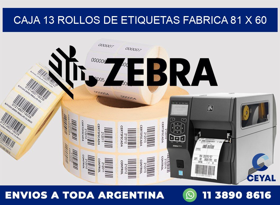 CAJA 13 ROLLOS DE ETIQUETAS FABRICA 81 x 60