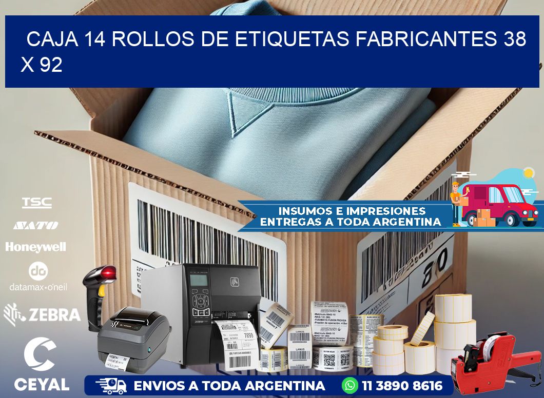 CAJA 14 ROLLOS DE ETIQUETAS FABRICANTES 38 x 92