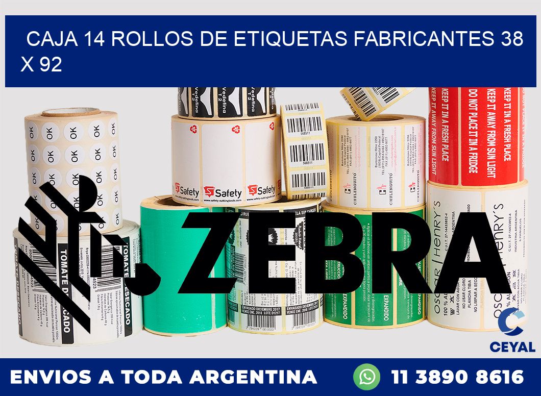 CAJA 14 ROLLOS DE ETIQUETAS FABRICANTES 38 x 92