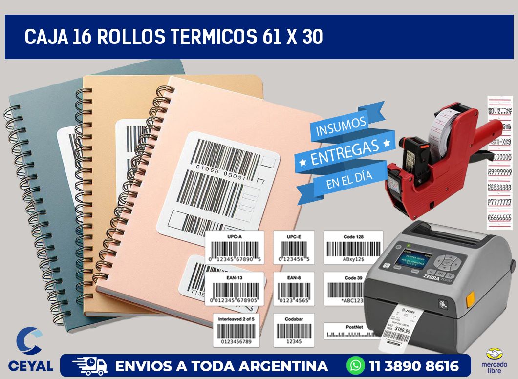 CAJA 16 ROLLOS TERMICOS 61 x 30