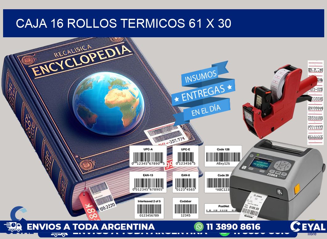 CAJA 16 ROLLOS TERMICOS 61 x 30