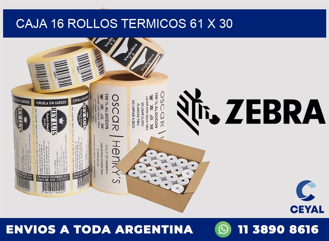 CAJA 16 ROLLOS TERMICOS 61 x 30