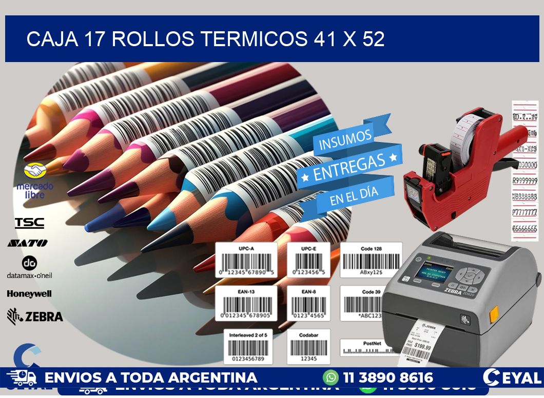 CAJA 17 ROLLOS TERMICOS 41 x 52