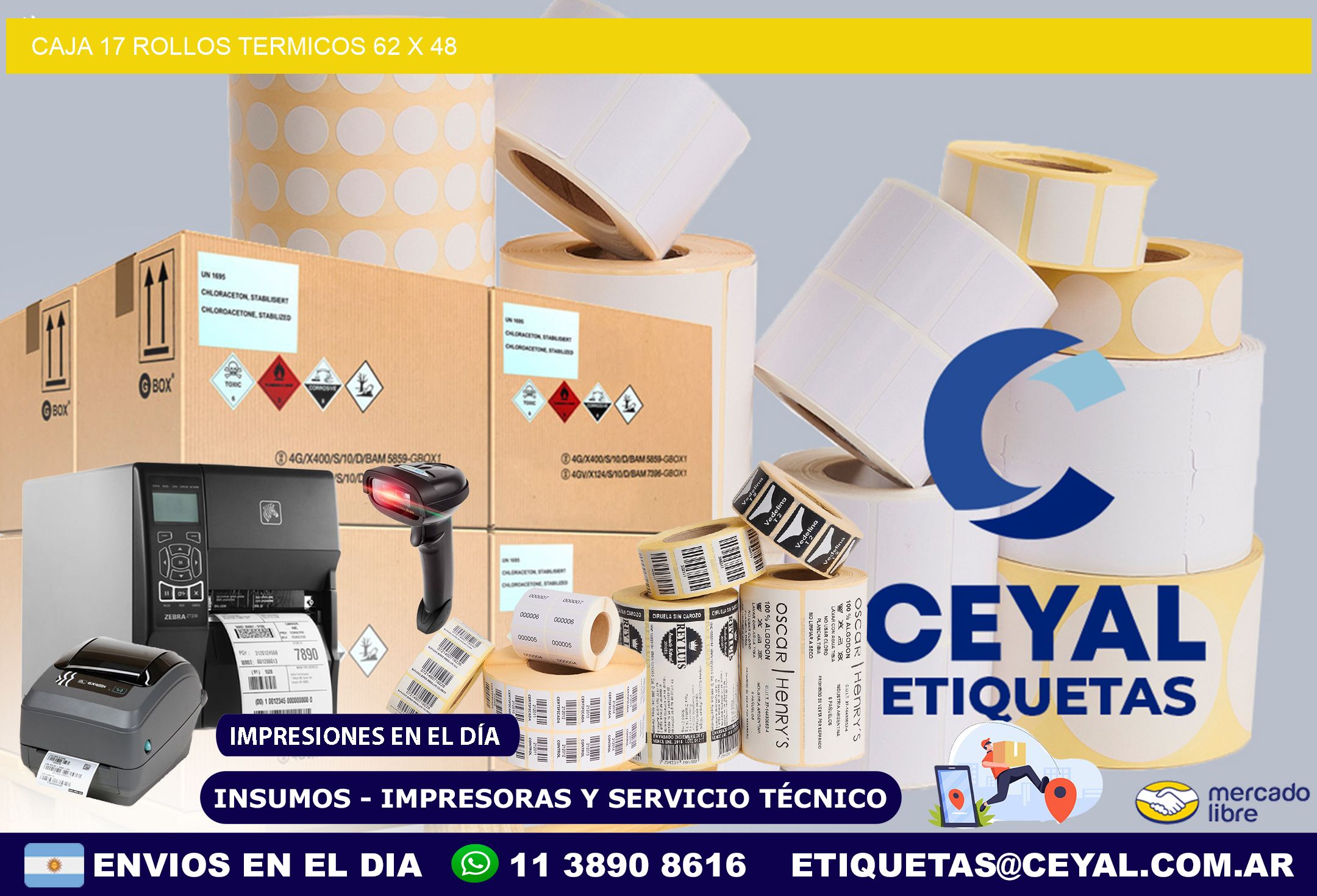CAJA 17 ROLLOS TERMICOS 62 x 48