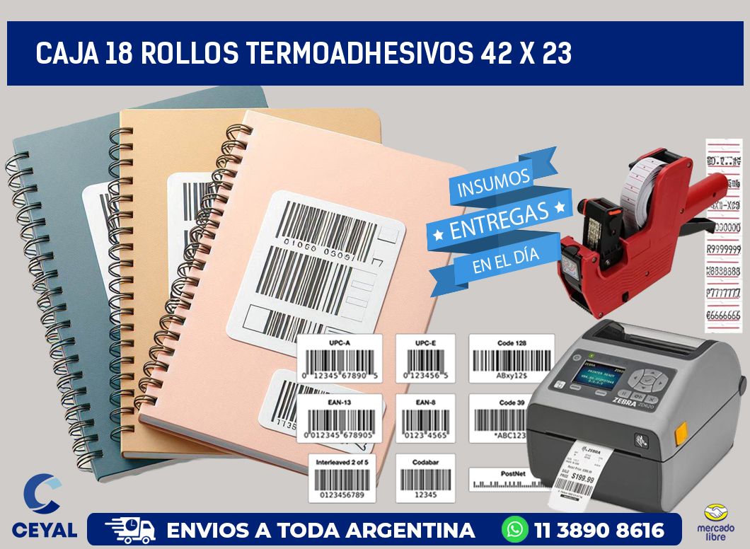CAJA 18 ROLLOS TERMOADHESIVOS 42 x 23