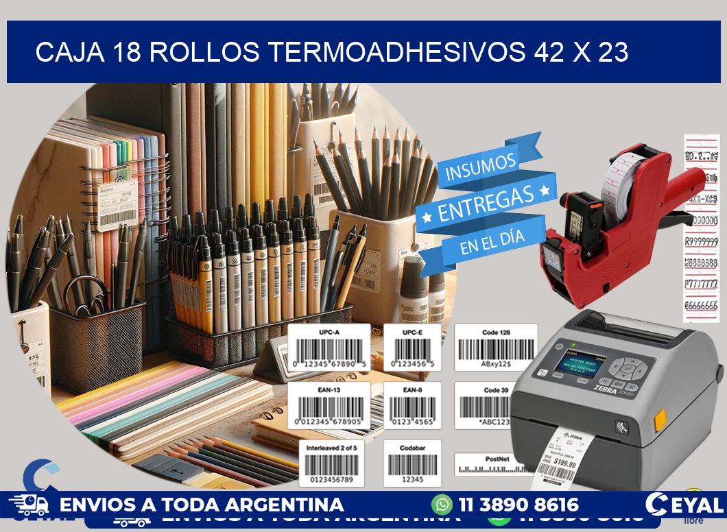 CAJA 18 ROLLOS TERMOADHESIVOS 42 x 23