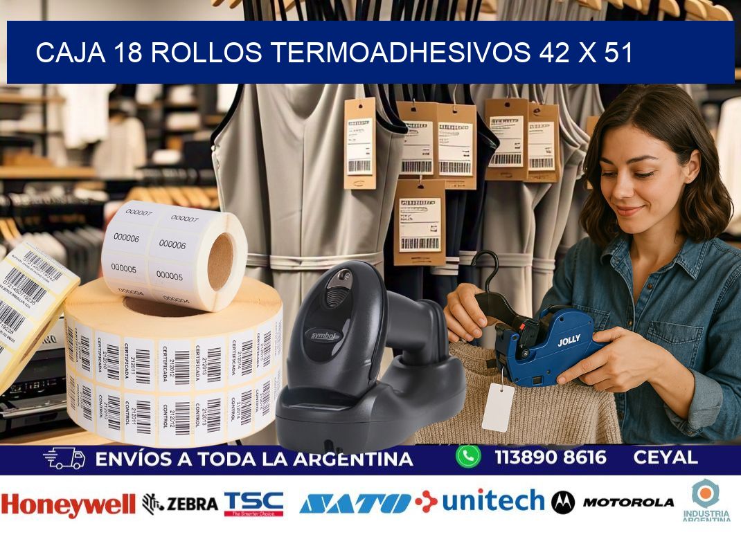 CAJA 18 ROLLOS TERMOADHESIVOS 42 x 51