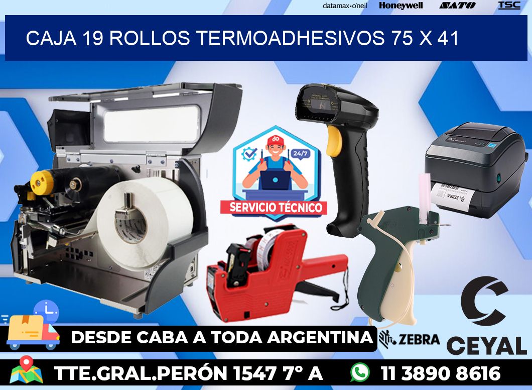 CAJA 19 ROLLOS TERMOADHESIVOS 75 x 41