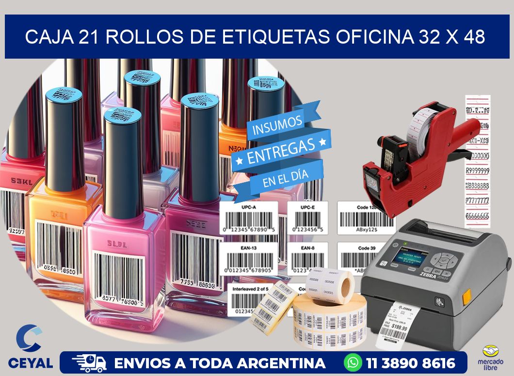 CAJA 21 ROLLOS DE ETIQUETAS OFICINA 32 x 48