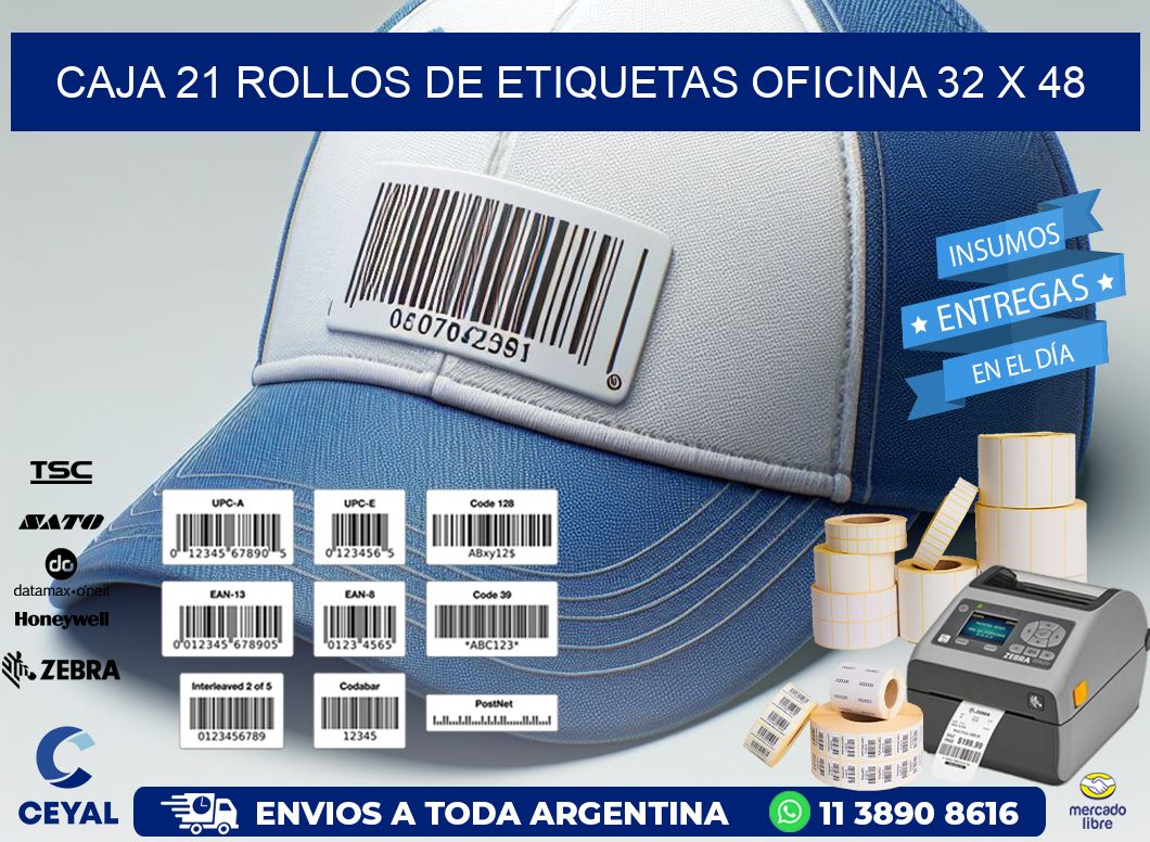 CAJA 21 ROLLOS DE ETIQUETAS OFICINA 32 x 48