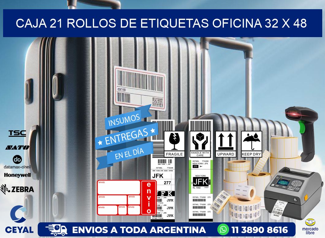 CAJA 21 ROLLOS DE ETIQUETAS OFICINA 32 x 48