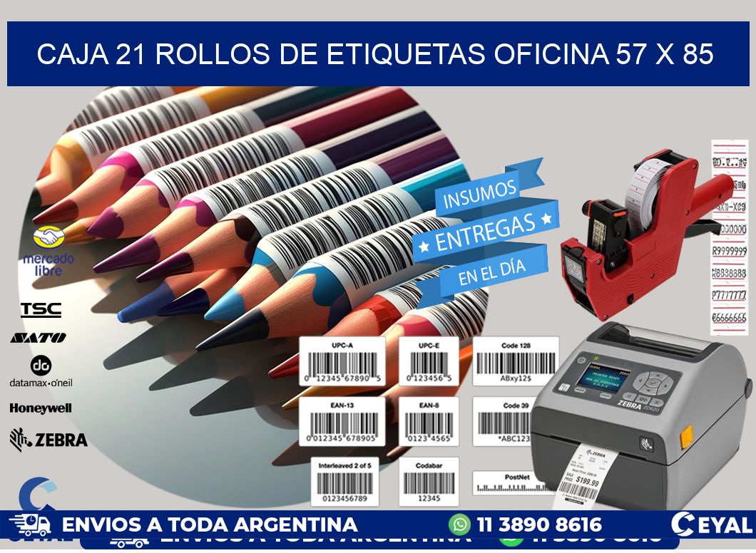 CAJA 21 ROLLOS DE ETIQUETAS OFICINA 57 x 85