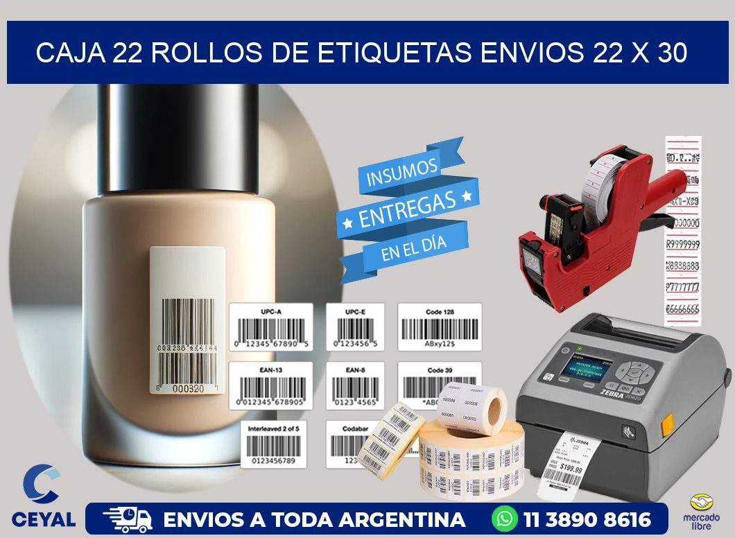 CAJA 22 ROLLOS DE ETIQUETAS ENVIOS 22 x 30