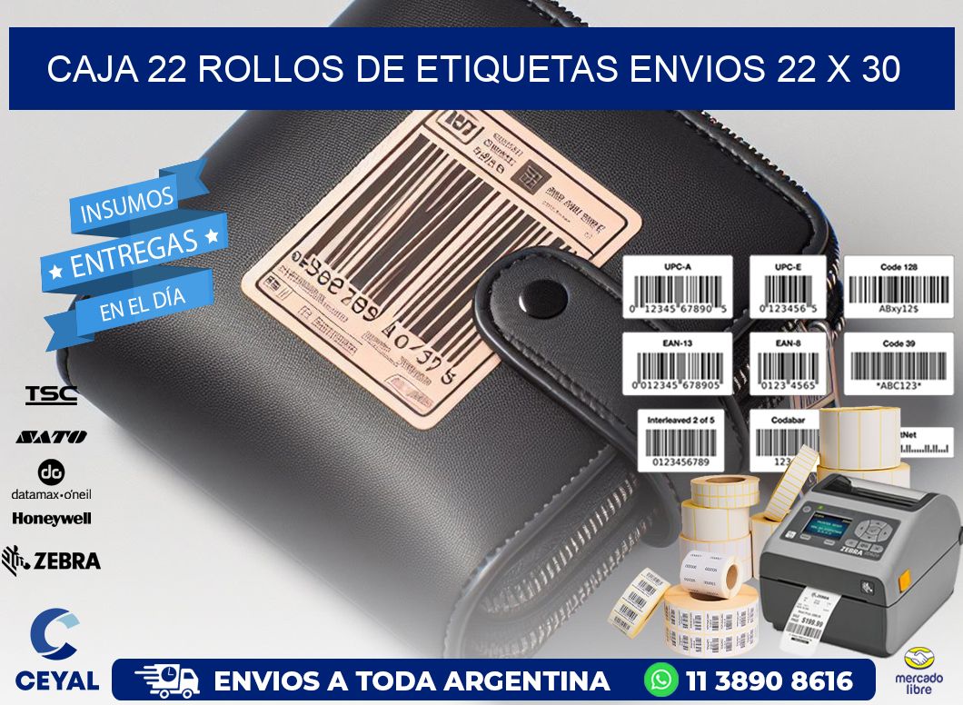 CAJA 22 ROLLOS DE ETIQUETAS ENVIOS 22 x 30