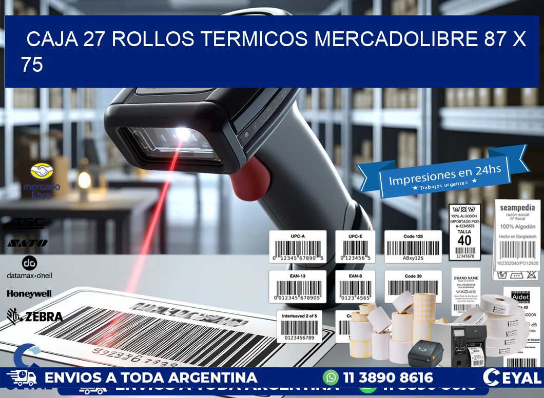 CAJA 27 ROLLOS TERMICOS MERCADOLIBRE 87 x 75