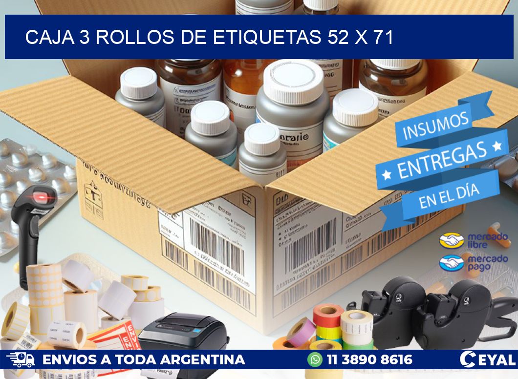 CAJA 3 ROLLOS DE ETIQUETAS 52 x 71