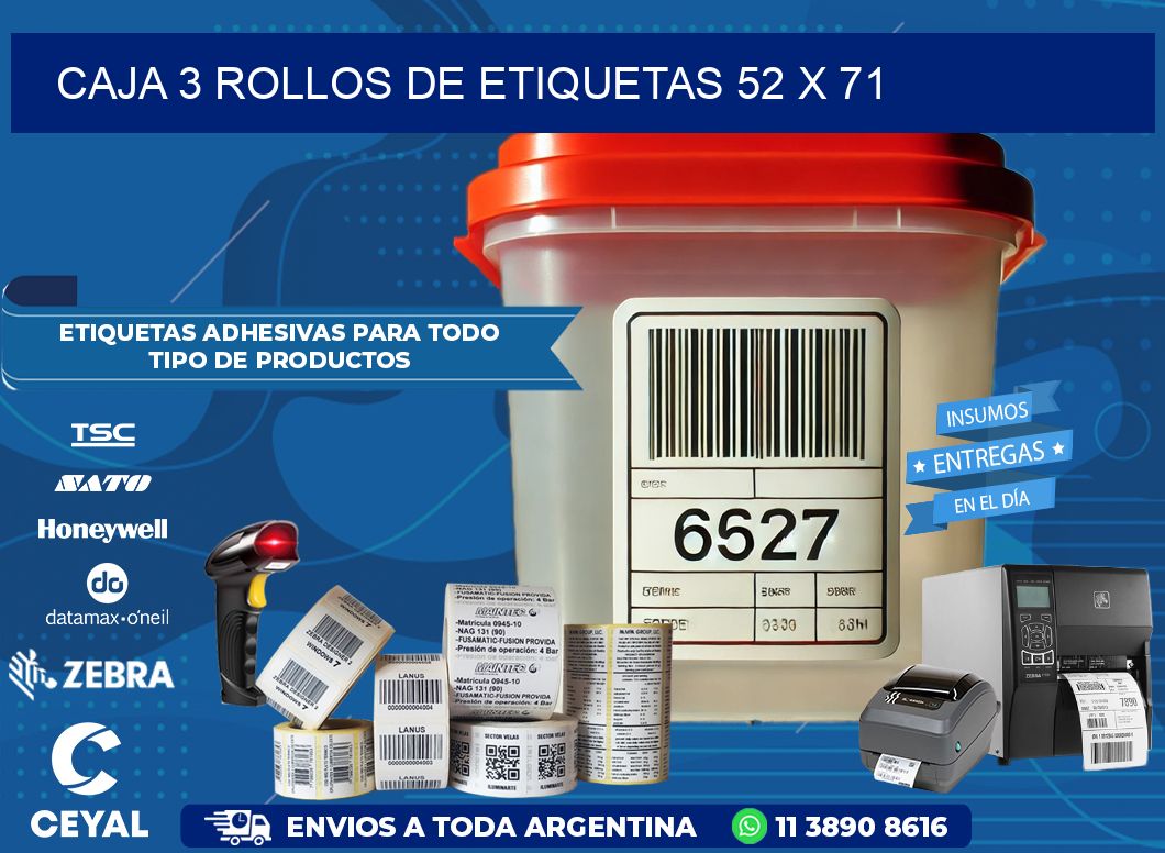 CAJA 3 ROLLOS DE ETIQUETAS 52 x 71