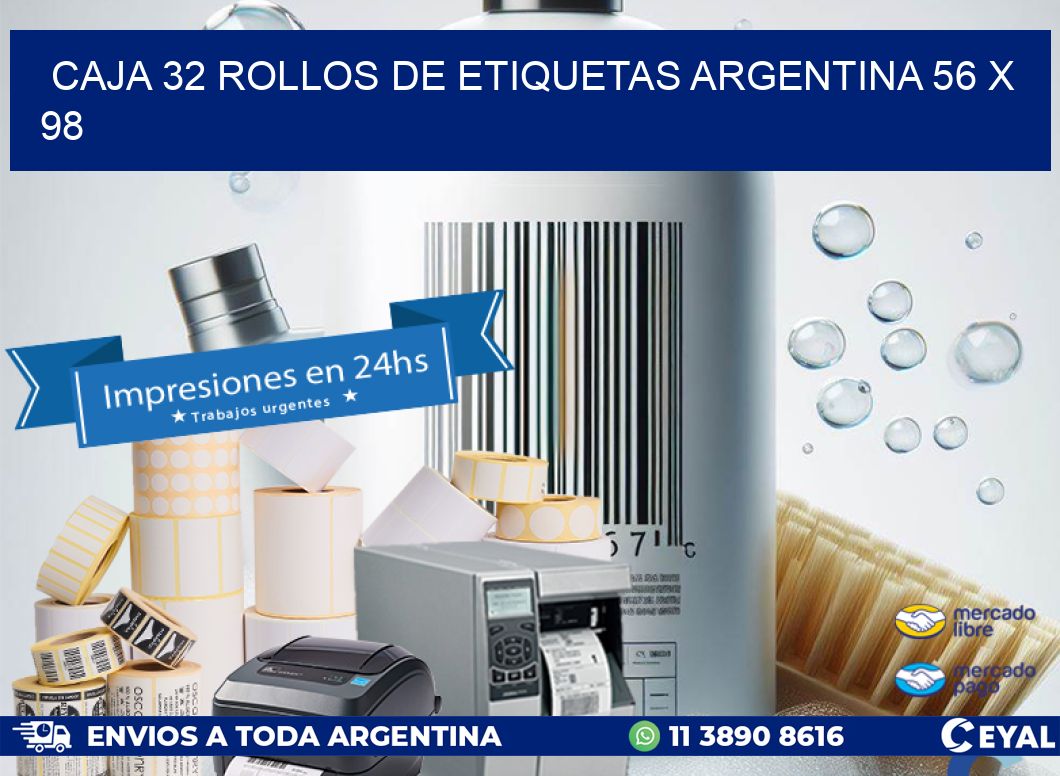 CAJA 32 ROLLOS DE ETIQUETAS ARGENTINA 56 x 98