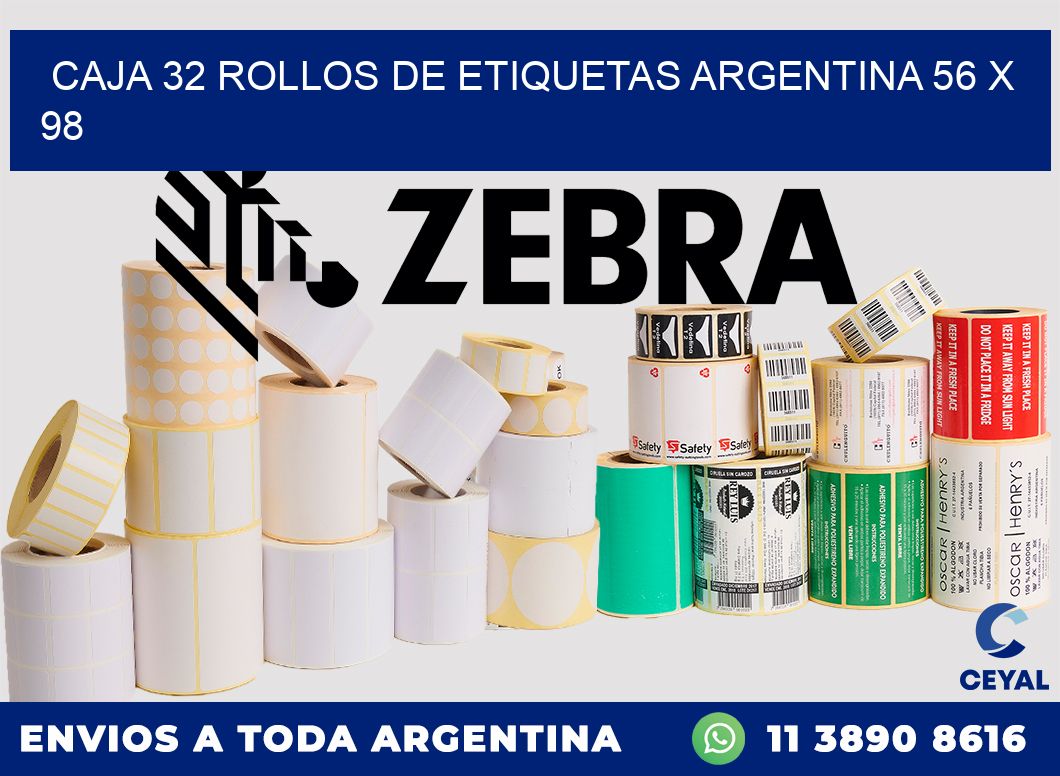 CAJA 32 ROLLOS DE ETIQUETAS ARGENTINA 56 x 98