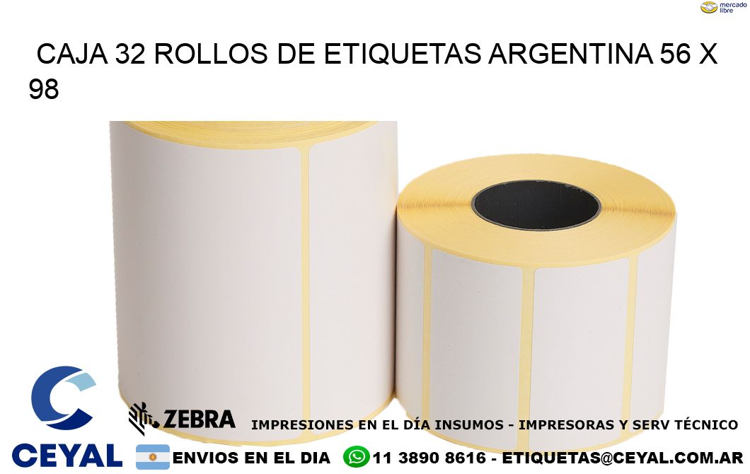 CAJA 32 ROLLOS DE ETIQUETAS ARGENTINA 56 x 98