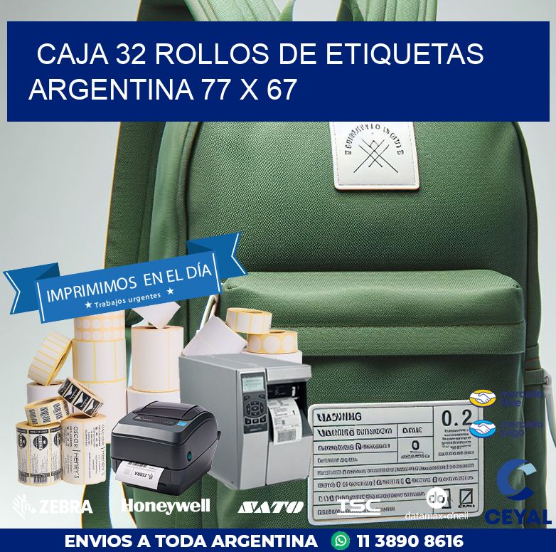 CAJA 32 ROLLOS DE ETIQUETAS ARGENTINA 77 x 67