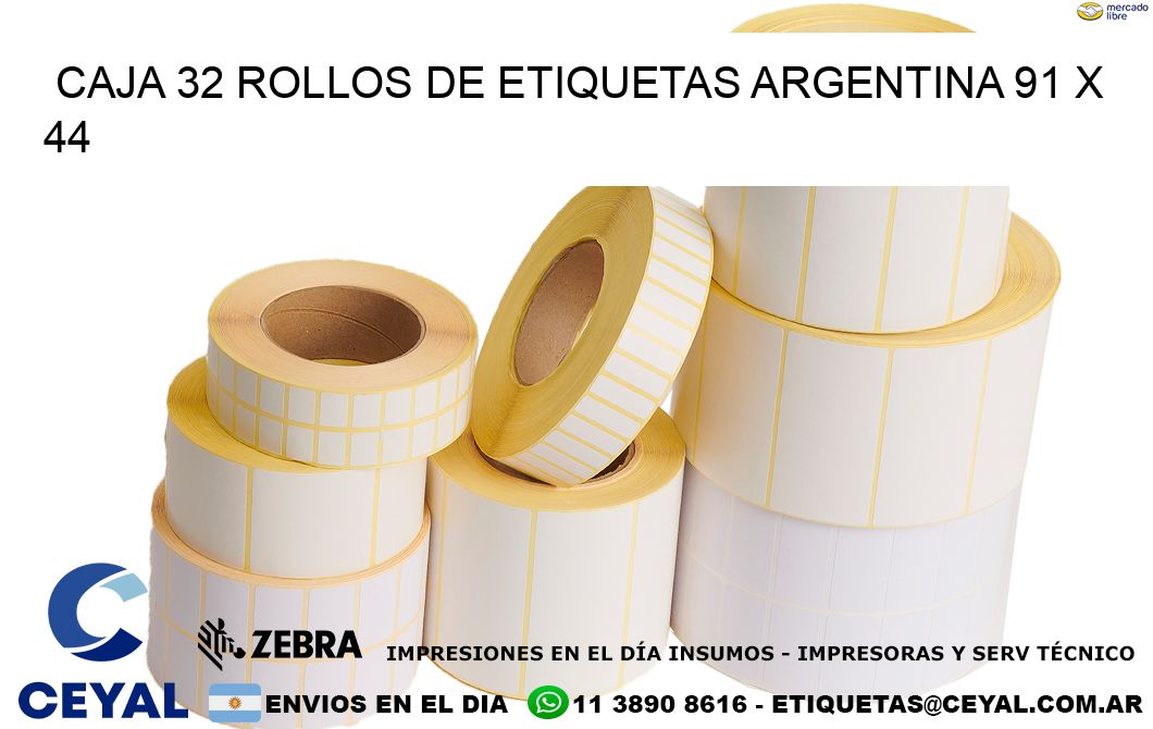 CAJA 32 ROLLOS DE ETIQUETAS ARGENTINA 91 x 44