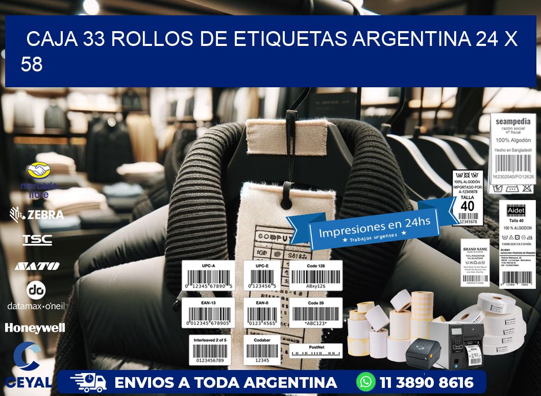 CAJA 33 ROLLOS DE ETIQUETAS ARGENTINA 24 x 58