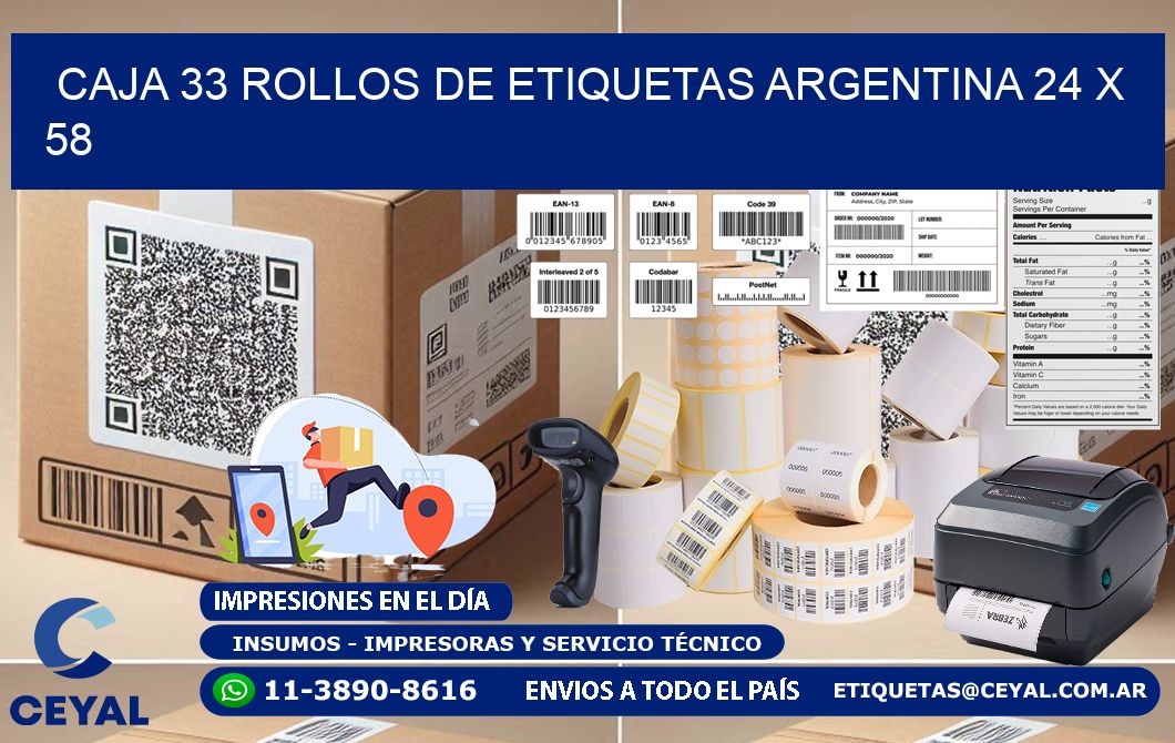 CAJA 33 ROLLOS DE ETIQUETAS ARGENTINA 24 x 58
