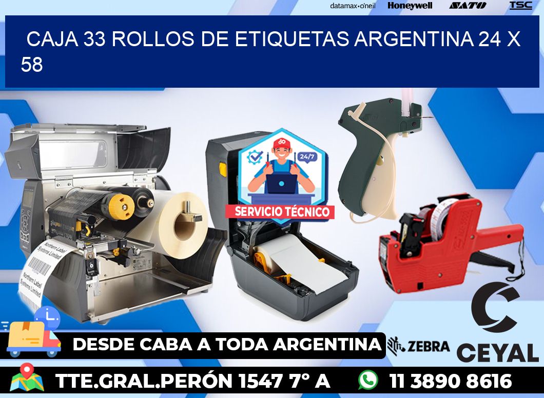 CAJA 33 ROLLOS DE ETIQUETAS ARGENTINA 24 x 58