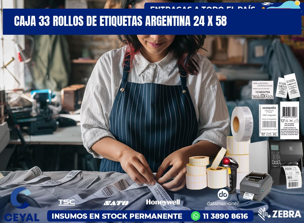 CAJA 33 ROLLOS DE ETIQUETAS ARGENTINA 24 x 58