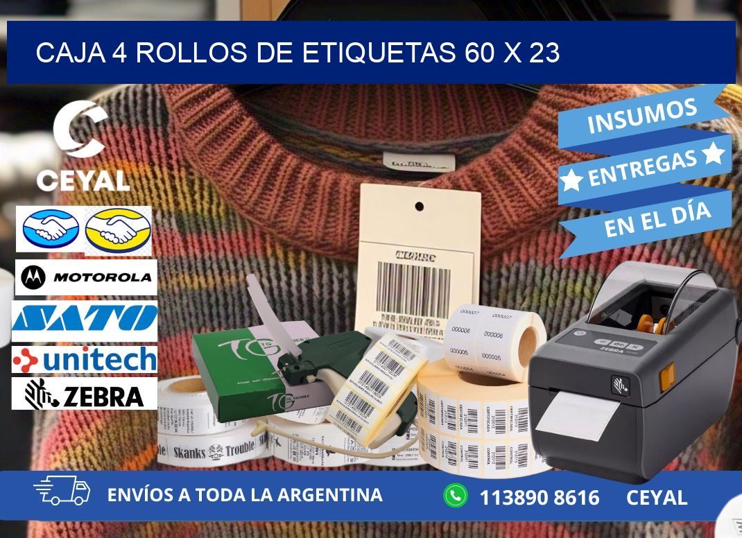 CAJA 4 ROLLOS DE ETIQUETAS 60 x 23